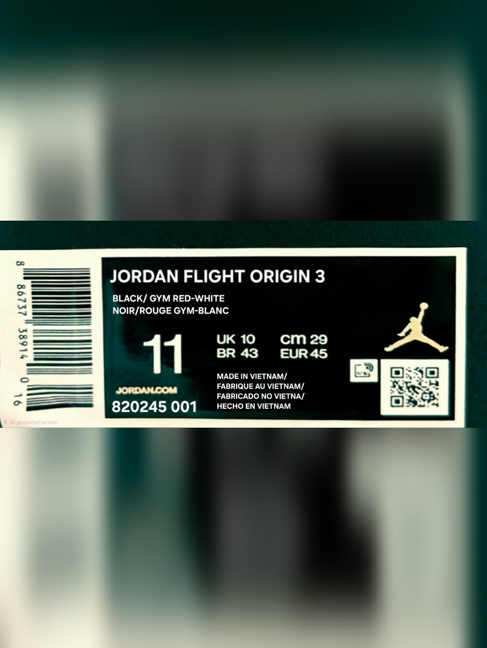 Air Jordan Flight Origin 3 "Blk/Gym Rd/Wht" - Picture 11 of 12